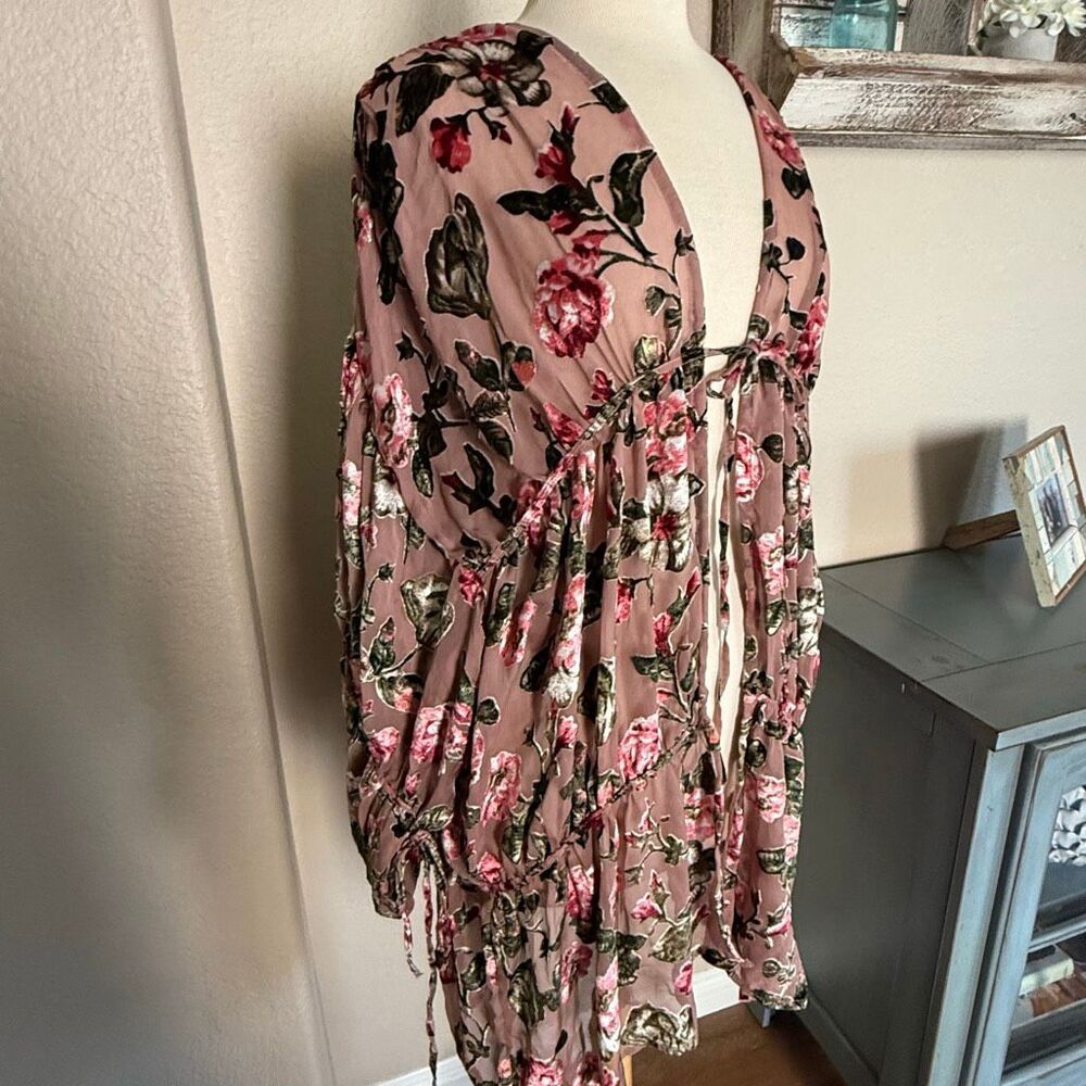 Free People Juliet Velvet Floral Balloon Long Sleeve Kimono Multicolor One Size - Picture 10 of 13